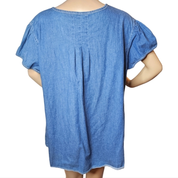 Quizz Woman Trends chambray short sleeve top. Pockets. Mother of pearl. Size 20. - Picture 13 of 16